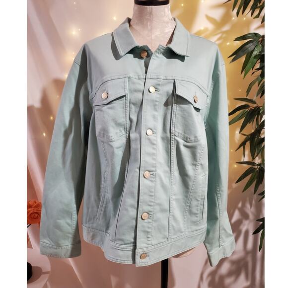 Talbots NWT Denim Button Light Blue Jean Trucker Jacket Womens Plus Size 3X $109 - Picture 1 of 10